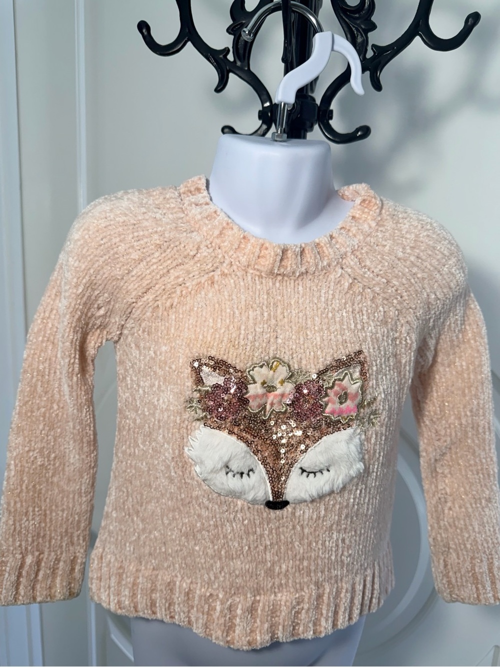 btween Pink Girls' Fox Applique Chenille Sweater Size 2T